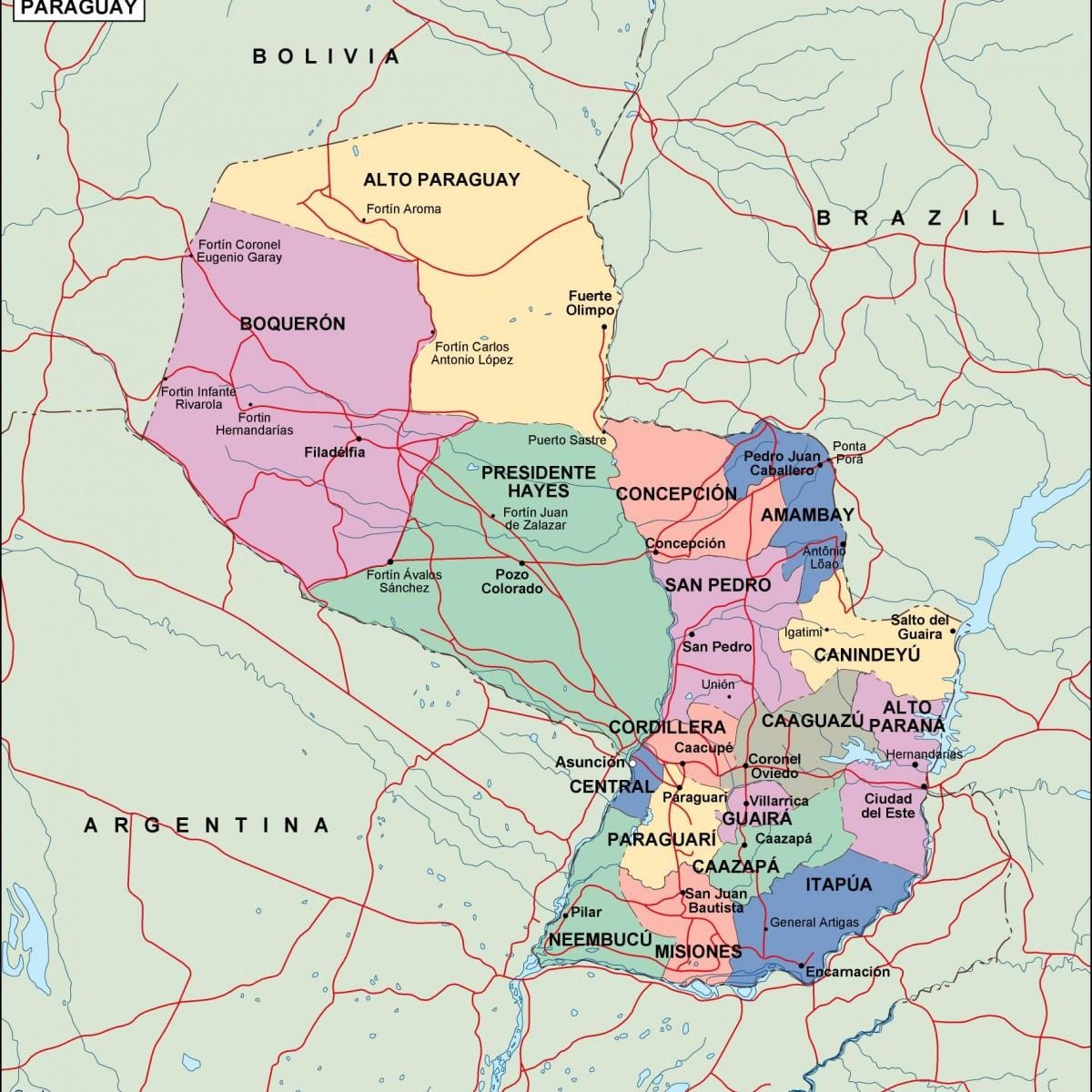 Mapa político do Paraguai